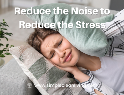 Reduce the Noise Reduce the Stress Blog post- A picture of a woman laying on her couch holding pillows over her ears
