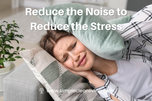 Reduce the Noise Reduce the Stress Blog post- A picture of a woman laying on her couch holding pillows over her ears