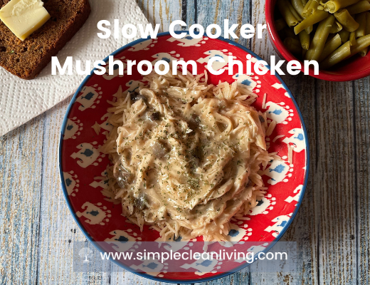 picture of mushroom chicken over rice on a plate