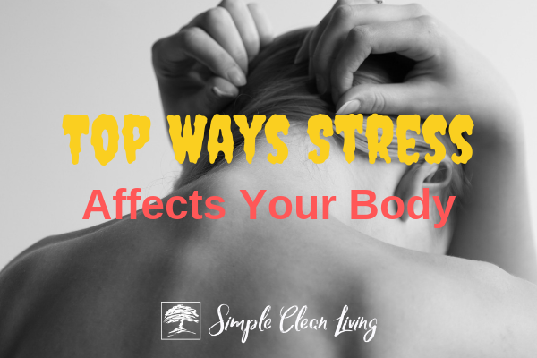 A picture of a woman with her back turned, her head in her hands and the blog post title "Top Ways Stress Affects Your Body"