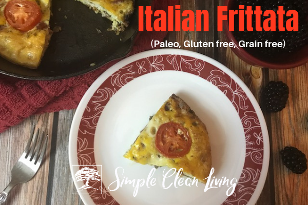 A picture of a piece of frittata on a plate with the blog post title "Italian Frittata, paleo, gluten free, grain free"