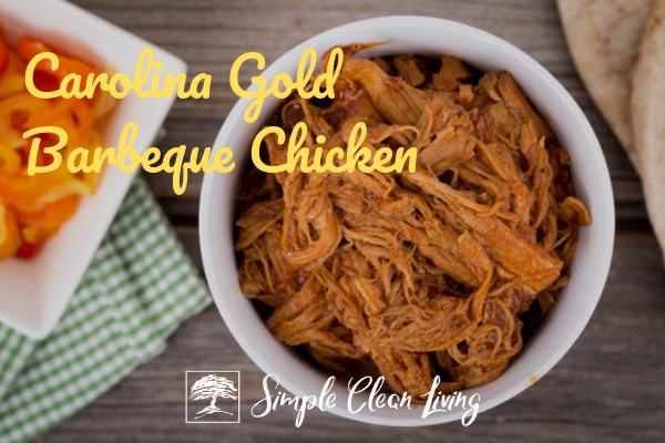 Picture of chicken barbeque with blog post title "Carolina Gold Barbeque Chicken'