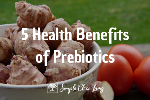 A picture of a bowl of jerusalem artichokes with the blog post title "5 Health Benefits of Prebiotics"