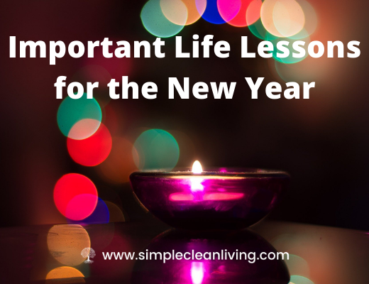 A candle burning with the post title "important life lessons for the new year"