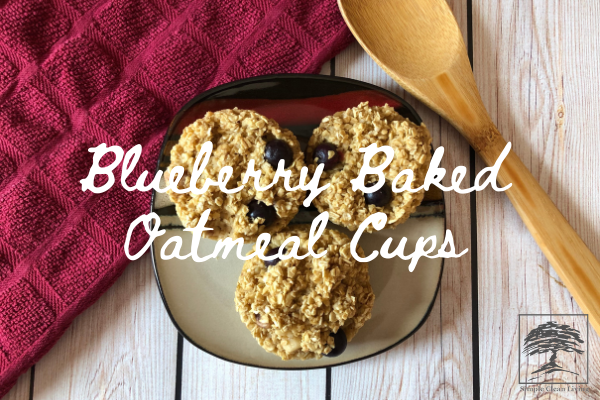 plate of blueberry baked oatmeal cups with blog post title