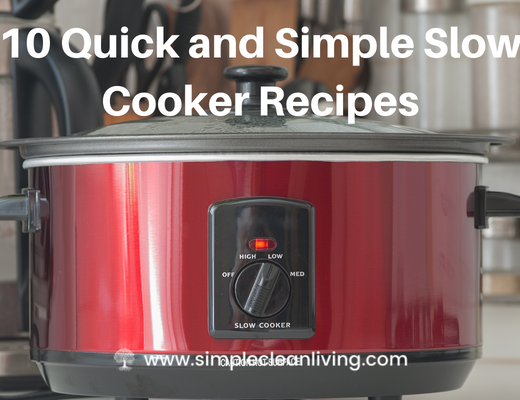 10 Quick and Simple Slow Cooker Recipes blog post- photo of a red slow cooker on a countertop