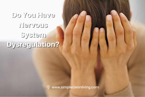 Do you have nervous system dysregulation? Blog post title with picture of a woman sitting holding her face in your hands
